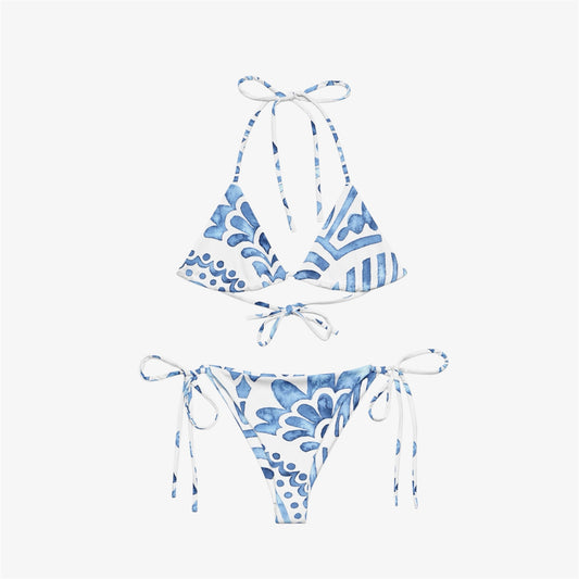 blue patterned string bikini