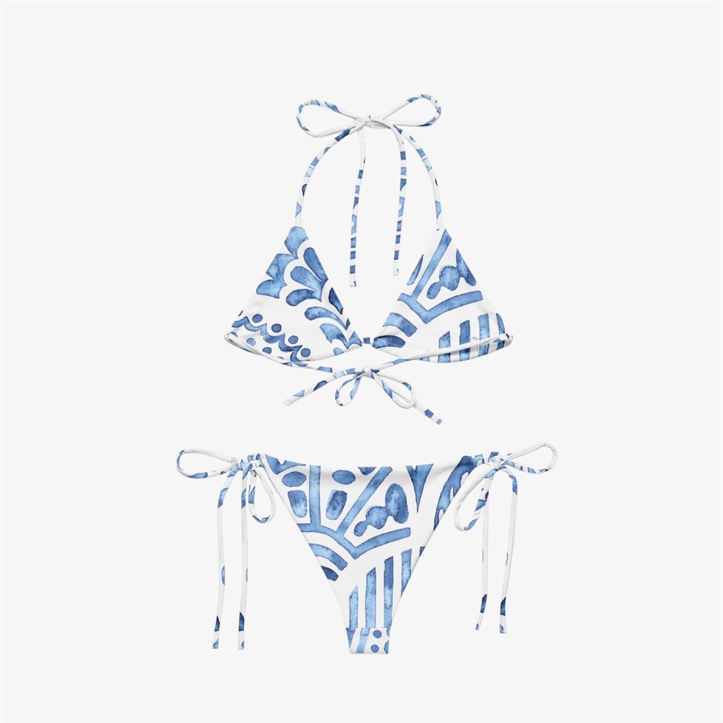 blue patterned string bikini
