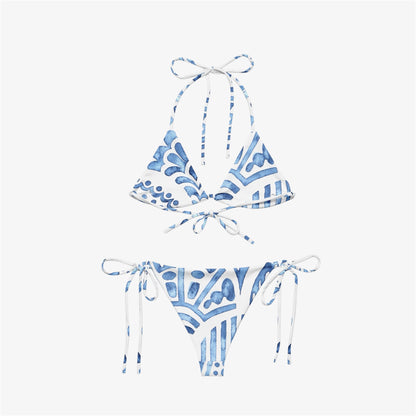 blue patterned string bikini